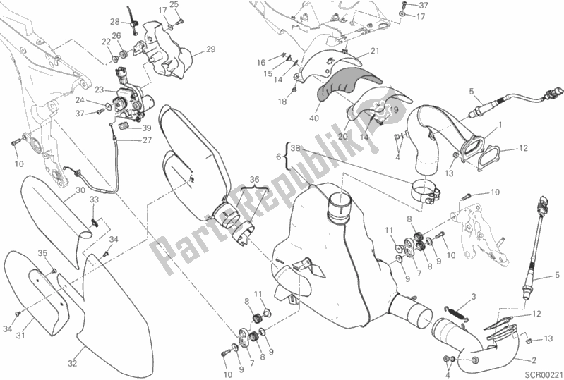All parts for the Exhaust System of the Ducati Multistrada 1200 ABS USA 2015